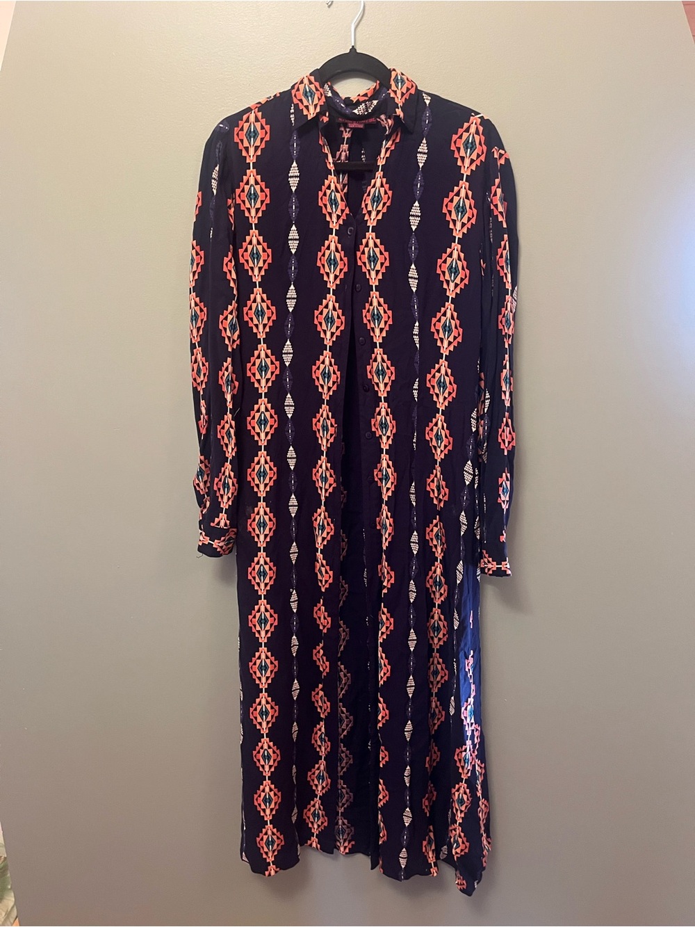 Rock and Roll Cowgirl Navy Long Sleeve Aztec Print Maxi Dress / Long Cardigan